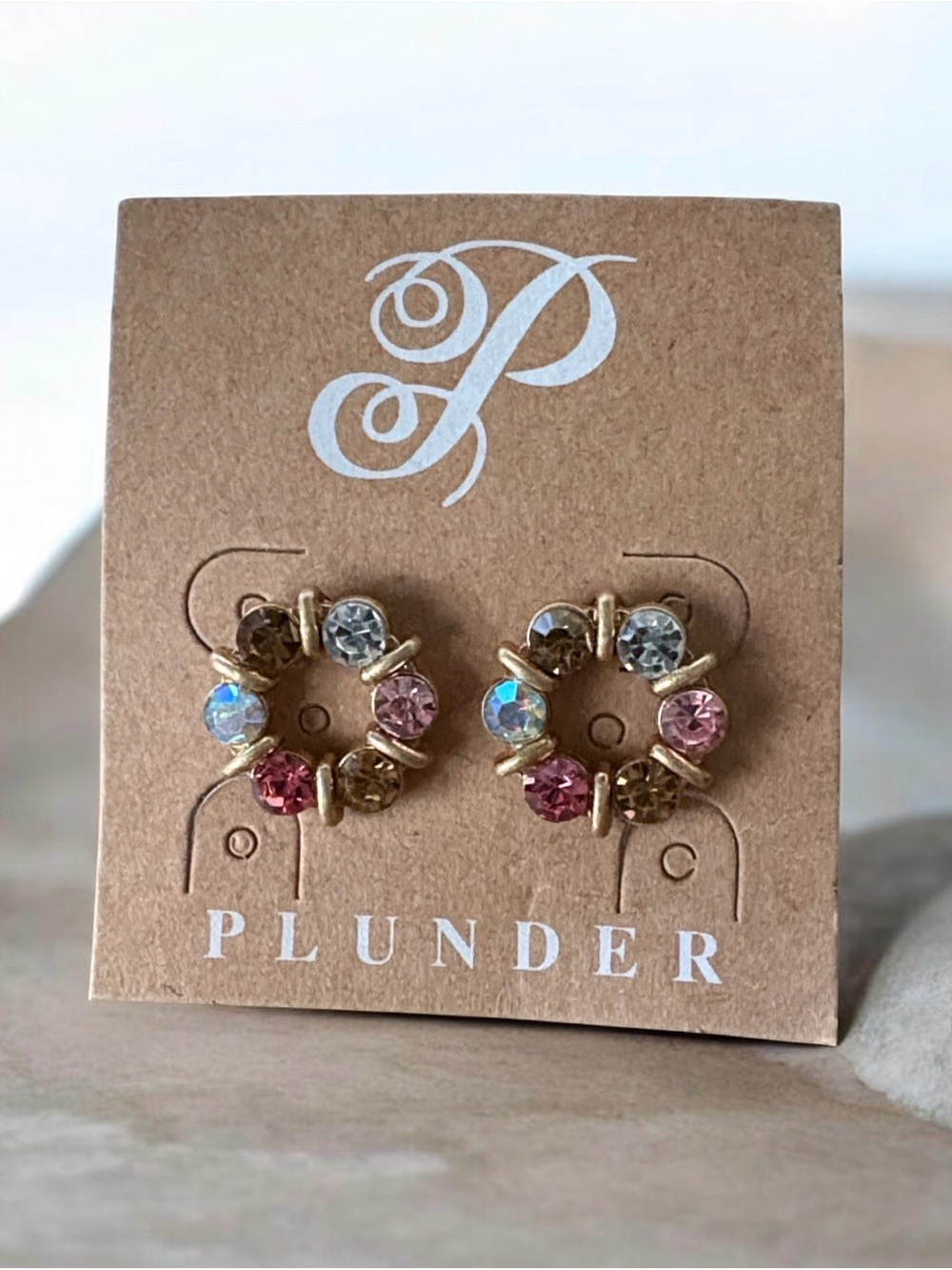 Plunder Multicolor Crystal Circle Stud Earrings - Gold